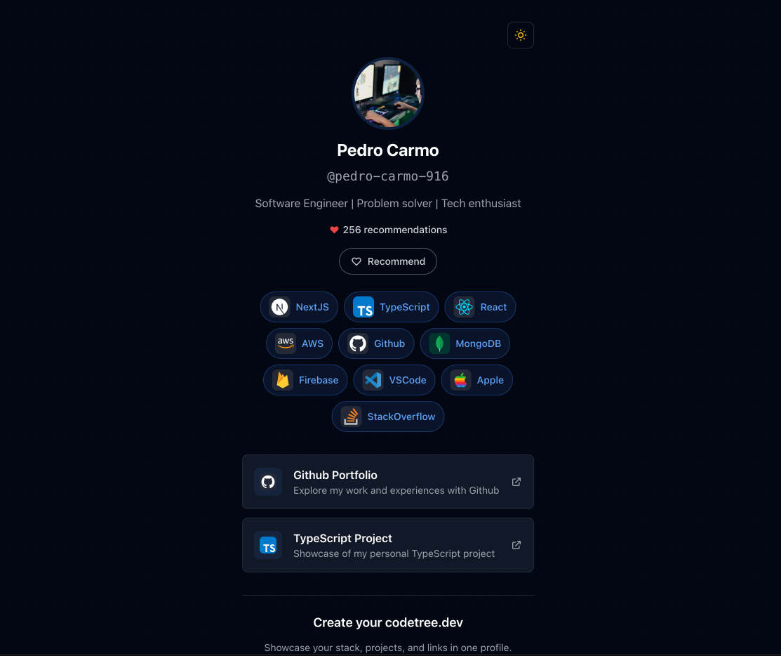 Code-Tree.dev profile preview